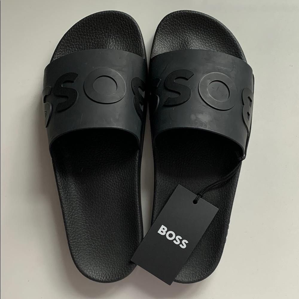 BOSS All Black Slide Sandals Made in Italy